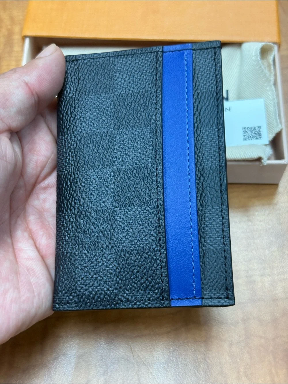 Louis Vuitton Black & Blue Card Holder Wallet Business Credit Lv Monogram